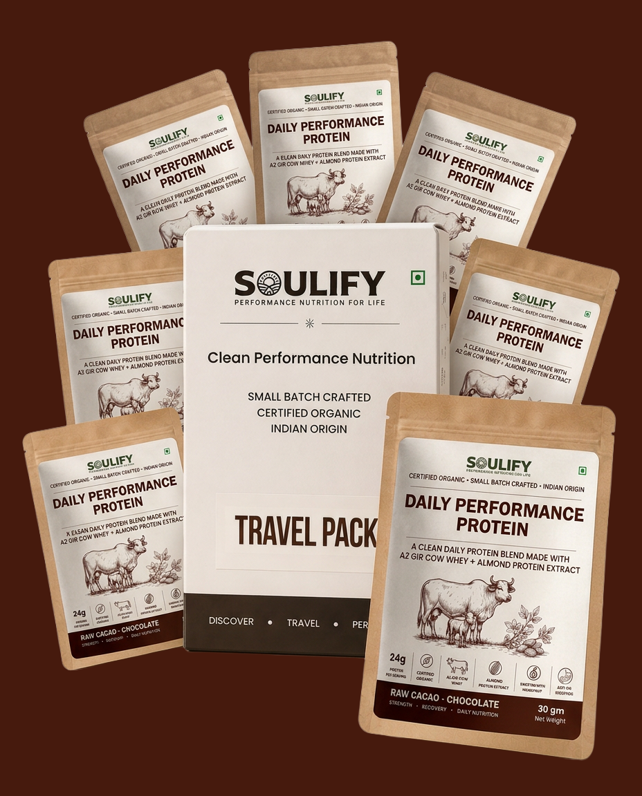 Soulify Daily Performance Protein – Raw Cacao Chocolate | Organic A2 Gir Cow Whey + Almond Protein | 24g Protein |