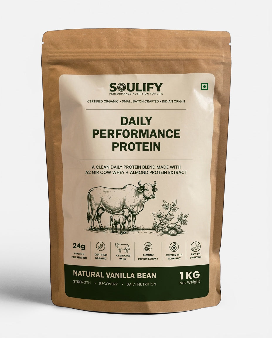 Soulify Daily Performance Protein – Natural Vanilla Bean | Organic A2 Gir Cow Whey + Almond Protein | 24g Protein |