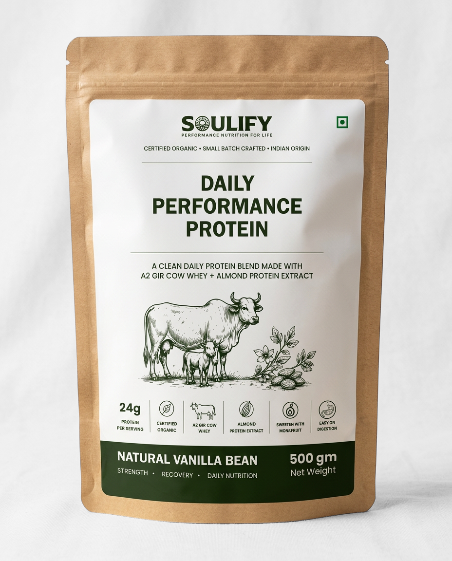 Soulify Daily Performance Protein – Natural Vanilla Bean | Organic A2 Gir Cow Whey + Almond Protein | 24g Protein |