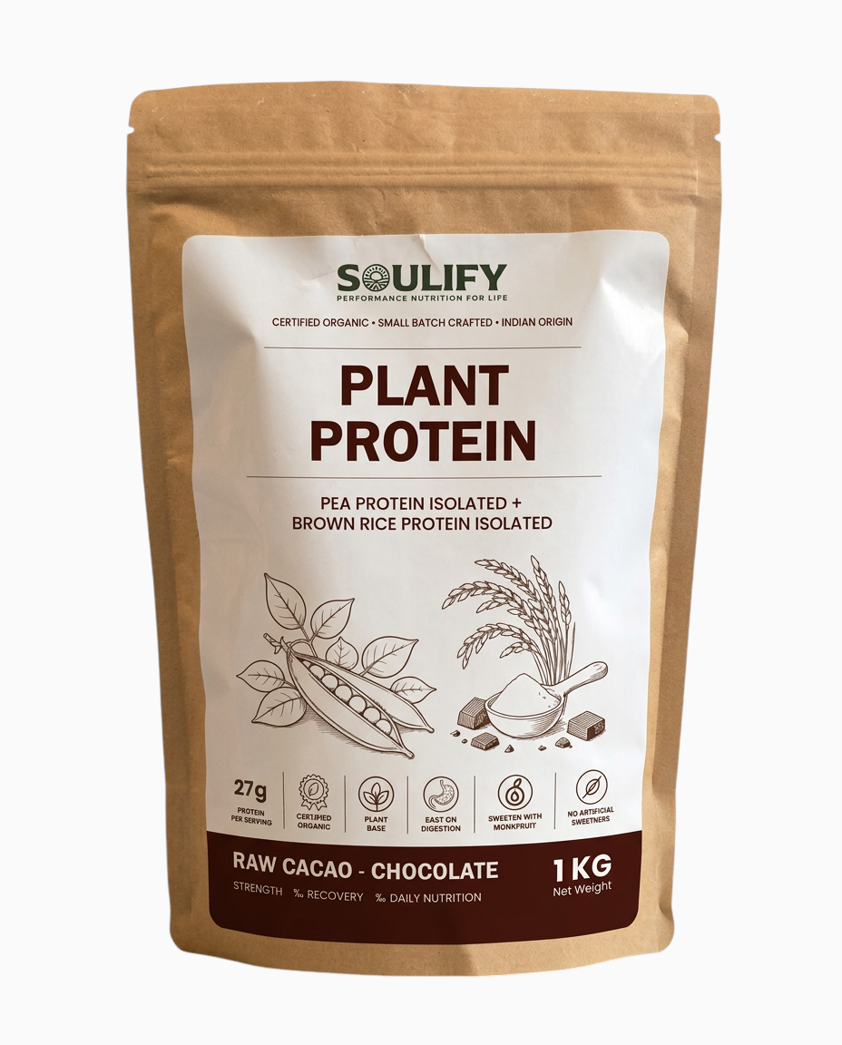 Soulify Plant Protein – Raw Cacao Chocolate | Organic Pea Protein Isolate + Brown Rice Protein Isolate | 27g Protein |