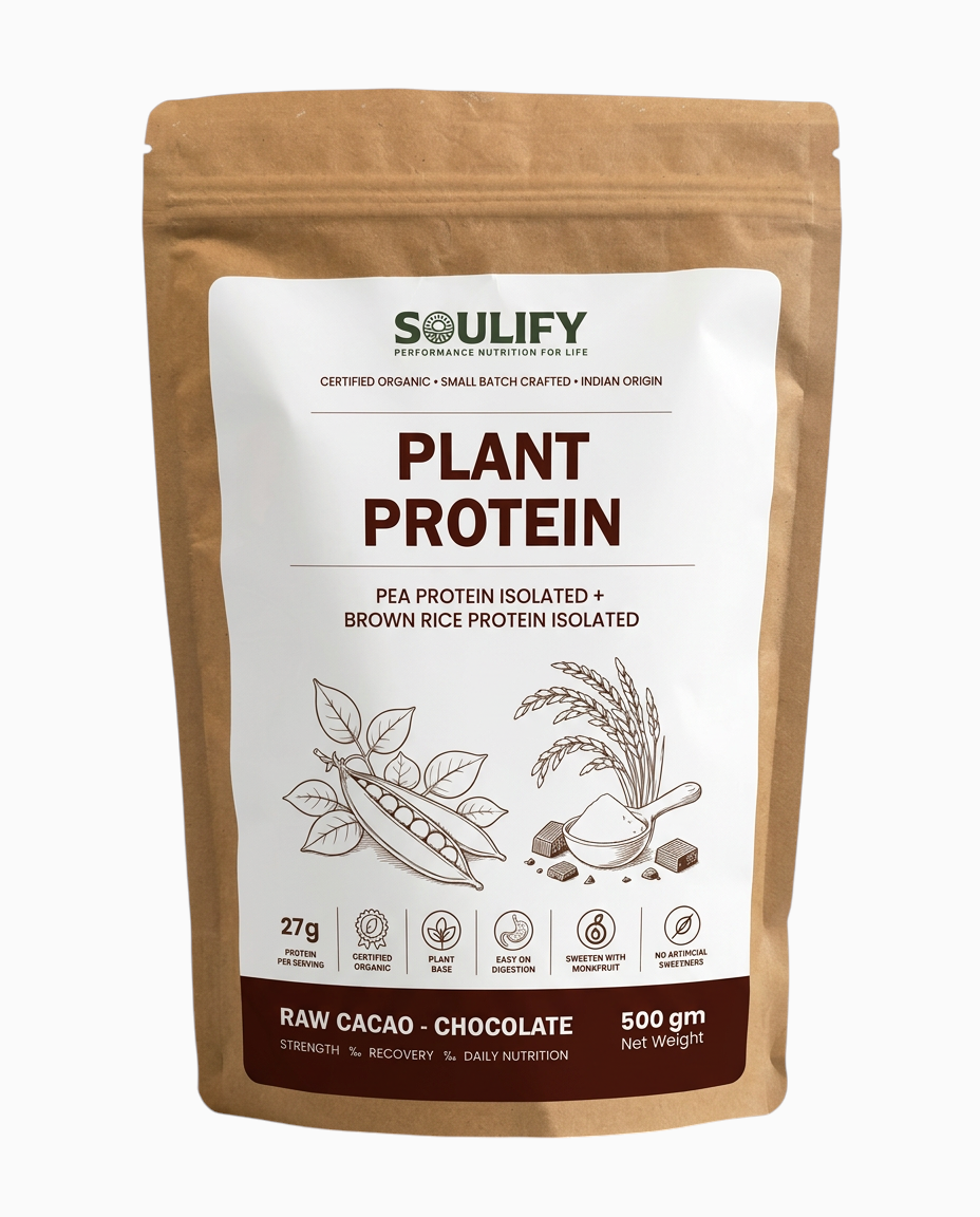 Soulify Plant Protein – Raw Cacao Chocolate | Organic Pea Protein Isolate + Brown Rice Protein Isolate | 27g Protein |