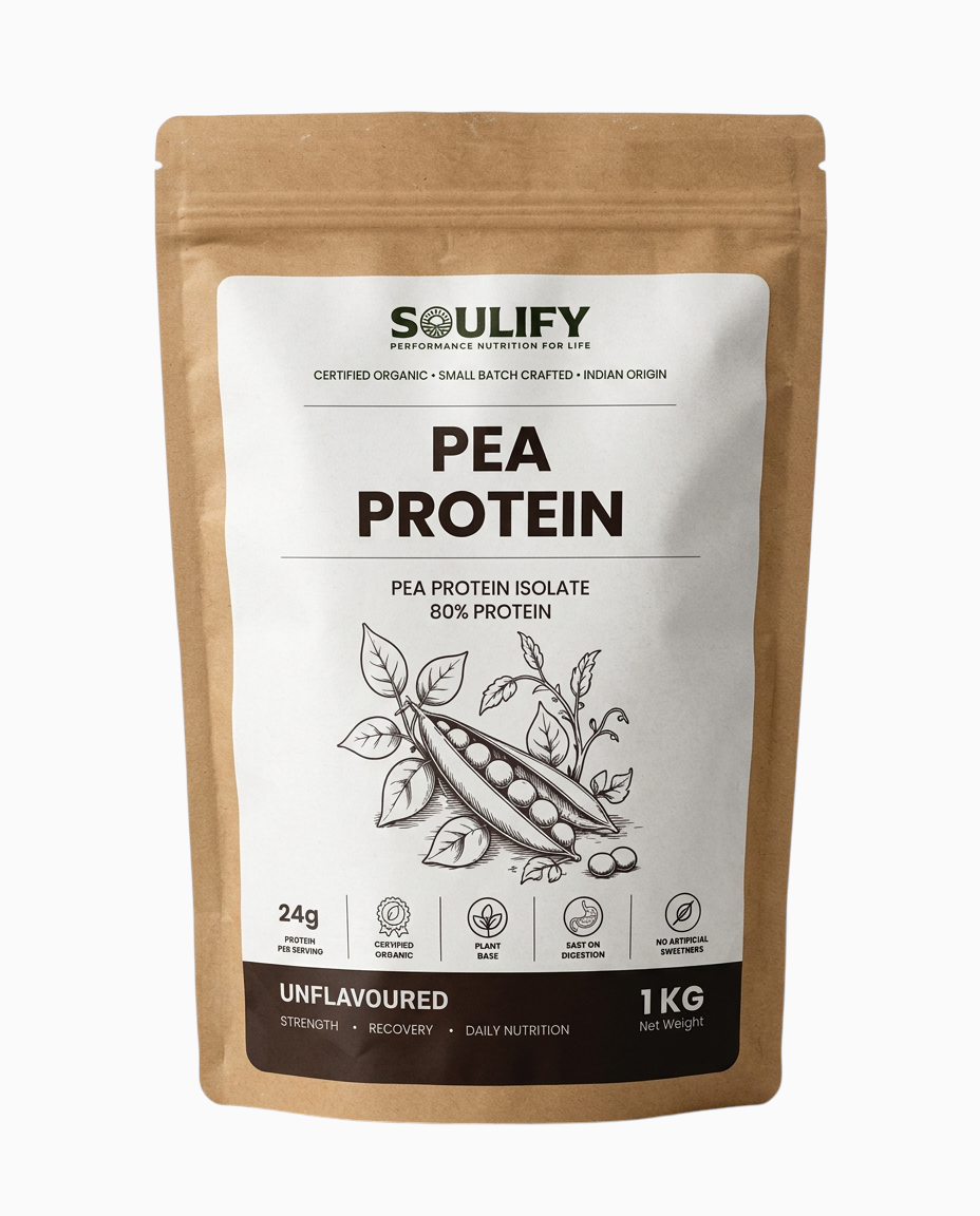Soulify Pea Protein – Unflavoured | Certified Organic Pea Protein Isolate (80% Protein) | 24g Protein |