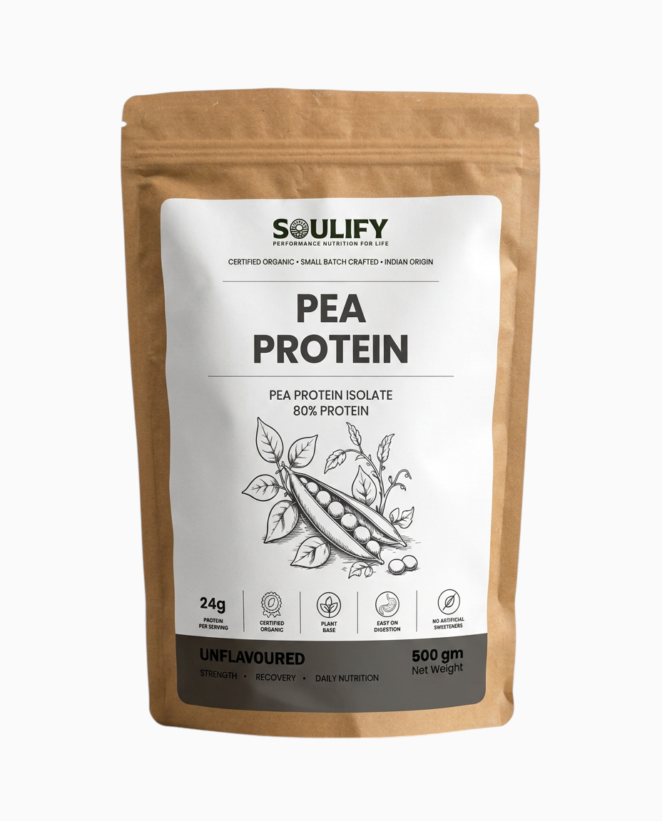 Soulify Pea Protein – Unflavoured | Certified Organic Pea Protein Isolate (80% Protein) | 24g Protein |