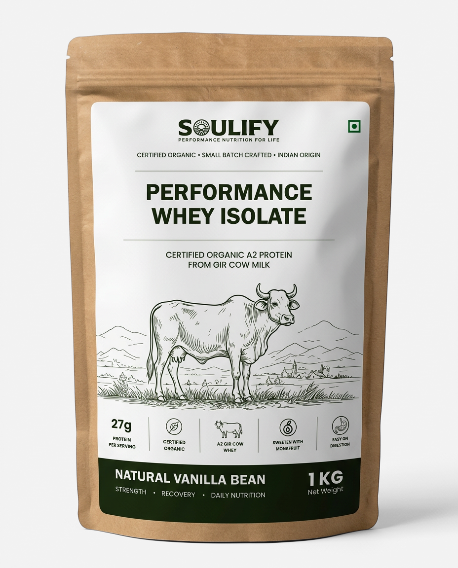 Soulify Performance Whey Isolate – Natural Vanilla Bean | Certified Organic A2 Gir Cow Whey Isolate | 27g Protein |