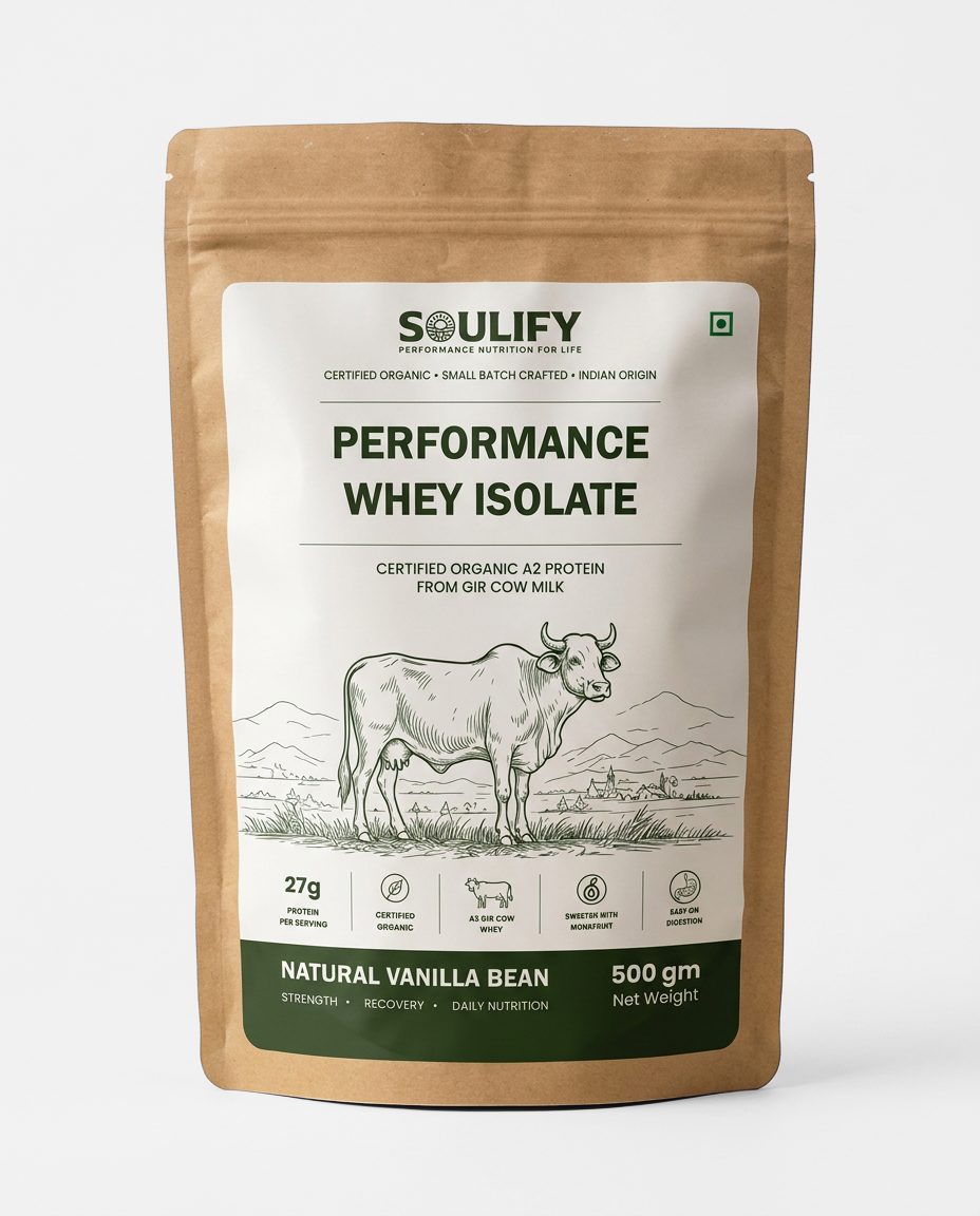 Soulify Performance Whey Isolate – Natural Vanilla Bean | Certified Organic A2 Gir Cow Whey Isolate | 27g Protein |